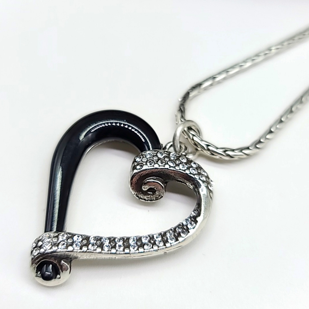 NWTS! $72 Brighton "Awakened Heart" Black Enamel & Silver Reversible Heart Pend!